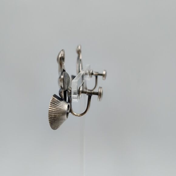 Vintage Danecraft Sterling Silver 925 Art Deco Floral Motif Screw Back Earrings - Picture 9 of 14